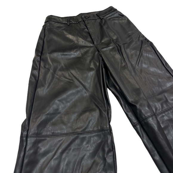 MakeMeChic Women's Faux Leather Pants Straight Wide Leg Leather Pants Black - Picture 2 of 8
